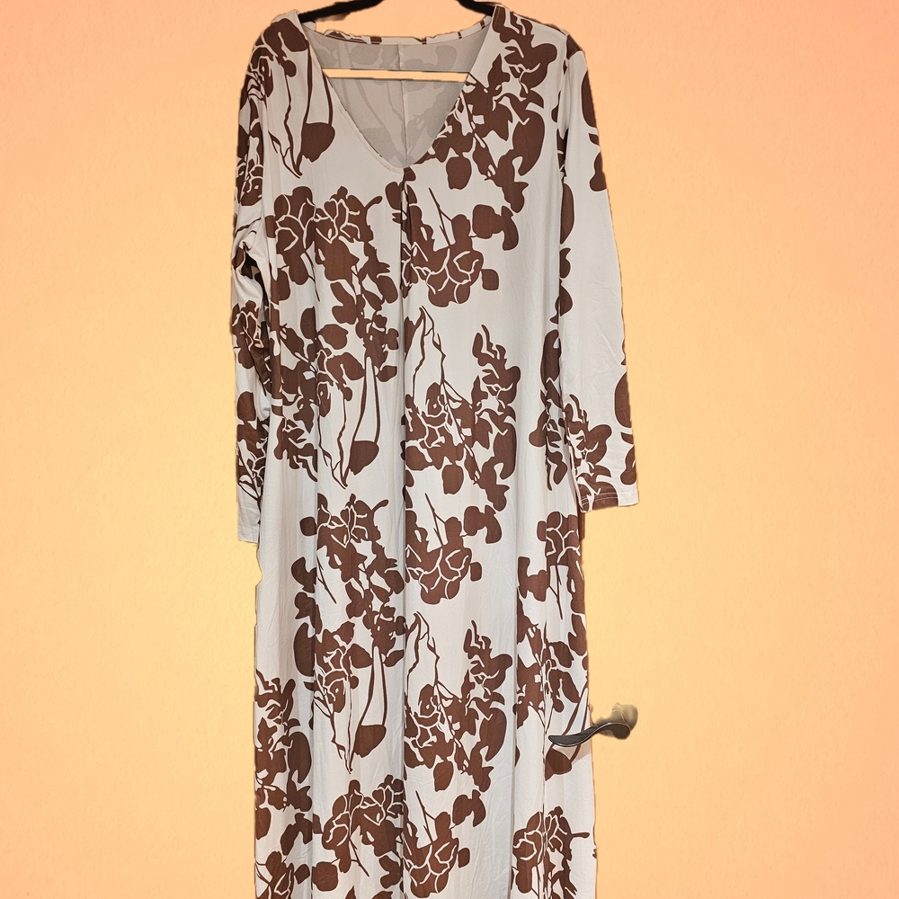 Brown Floral Long Sleeve Dress